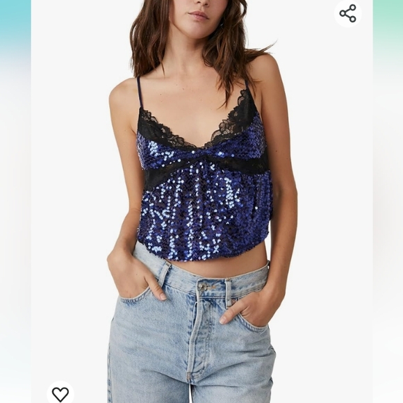 Free People Intimately sequins and lace stretchy cami tank top NWT - Picture 1 of 10